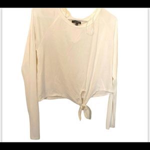 Ambiance Plain white long sleeve crop top shirt size Large